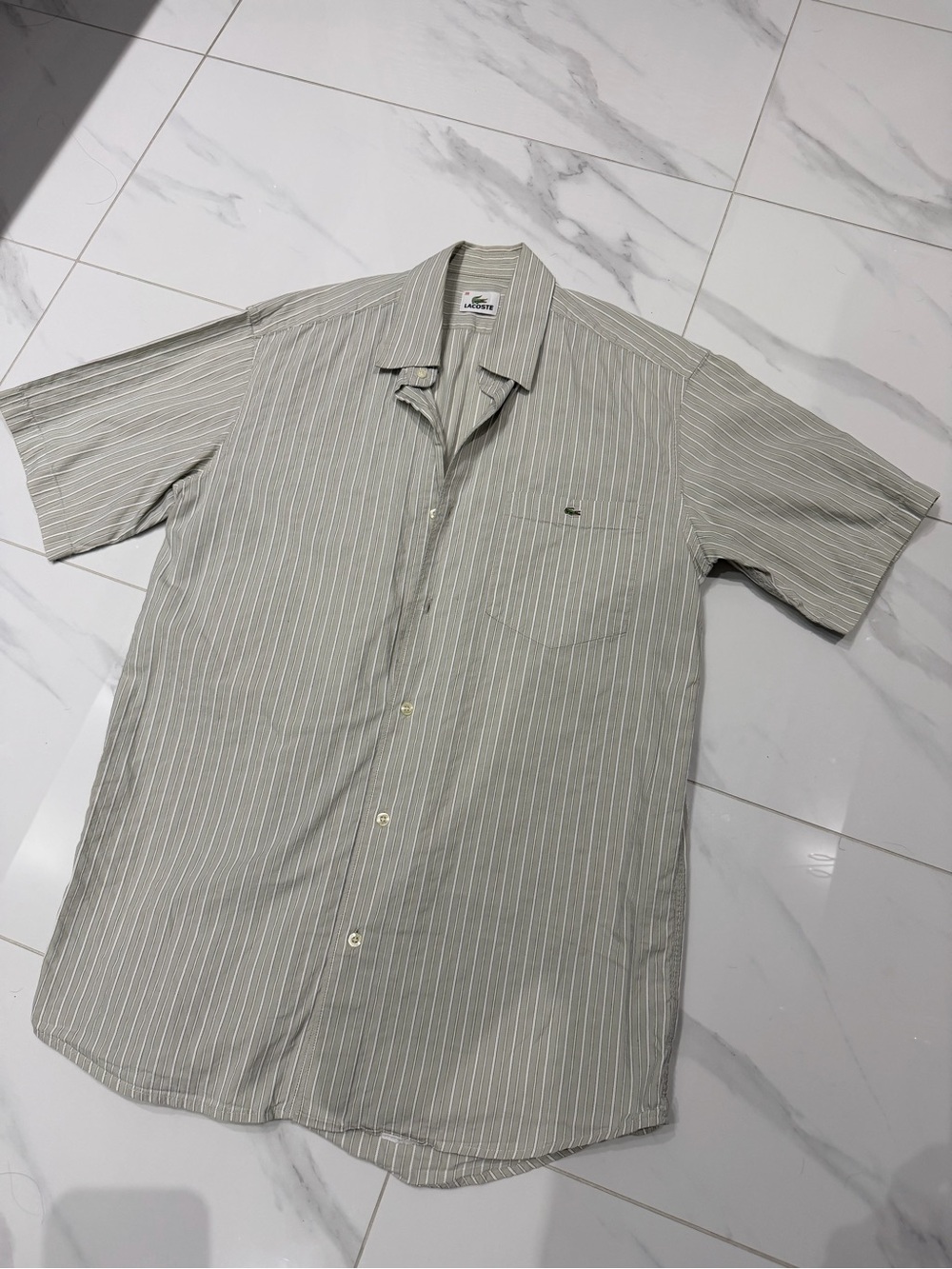 Lacoste Men’s Short Sleeve Pinstripe Button-Down Shirt